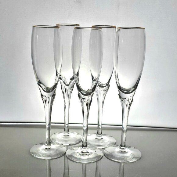 5 Lenox Erica Gold Champagne Glasses 9.25" fine crystal gold rim toasting presec - Picture 1 of 10